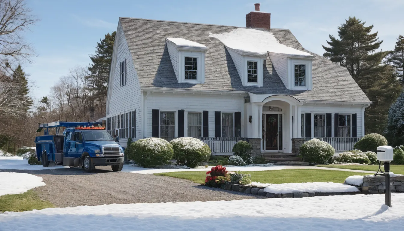 A septic service truck parked near a home in Bernardsville on a cold bright morning