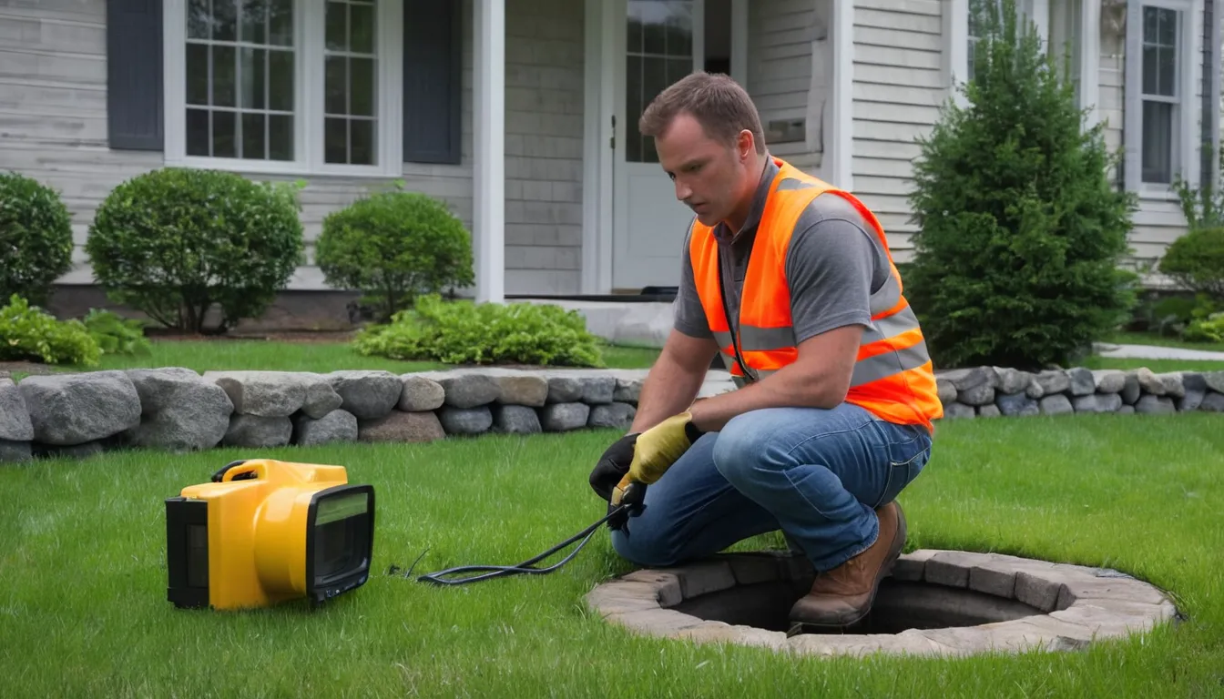 Local provider checking a sewer cleanout in a front yard near Bernardsville